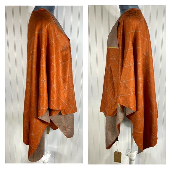 Boho Shawl Poncho 48" Rust Orange Tan Yellow Lagenlook Viscose Fall Autumn NEW! - Picture 3 of 8